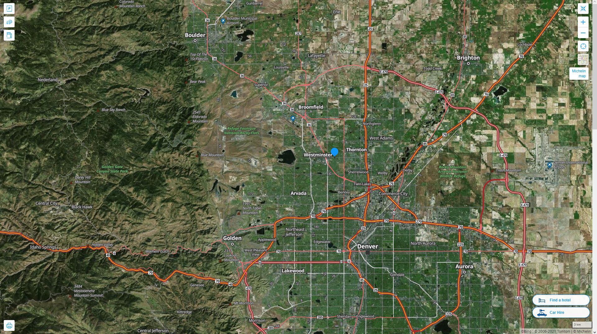 Westminster Colorado Highway and Road Map with Satellite View